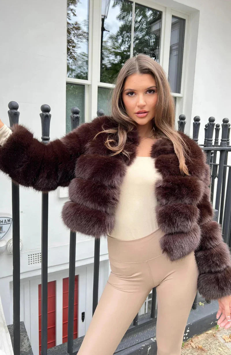 Street-Wave Faux Fur Puff Coat Cozy Warm Cropped Winter Jacket For Fashionable Women