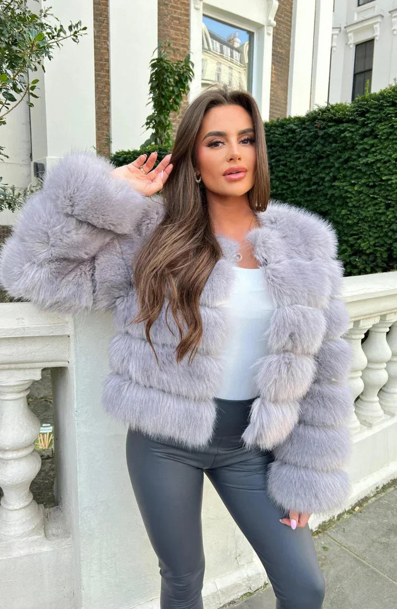 Street-Wave Faux Fur Puff Coat Cozy Warm Cropped Winter Jacket For Fashionable Women