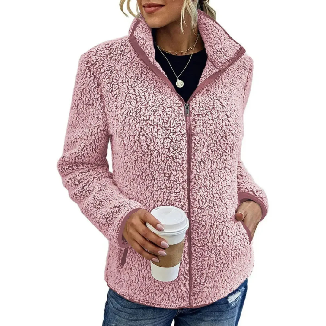 Street-Wave Plush Teddy Jacket For Women With High Collar And Zipper Cozy Warmth