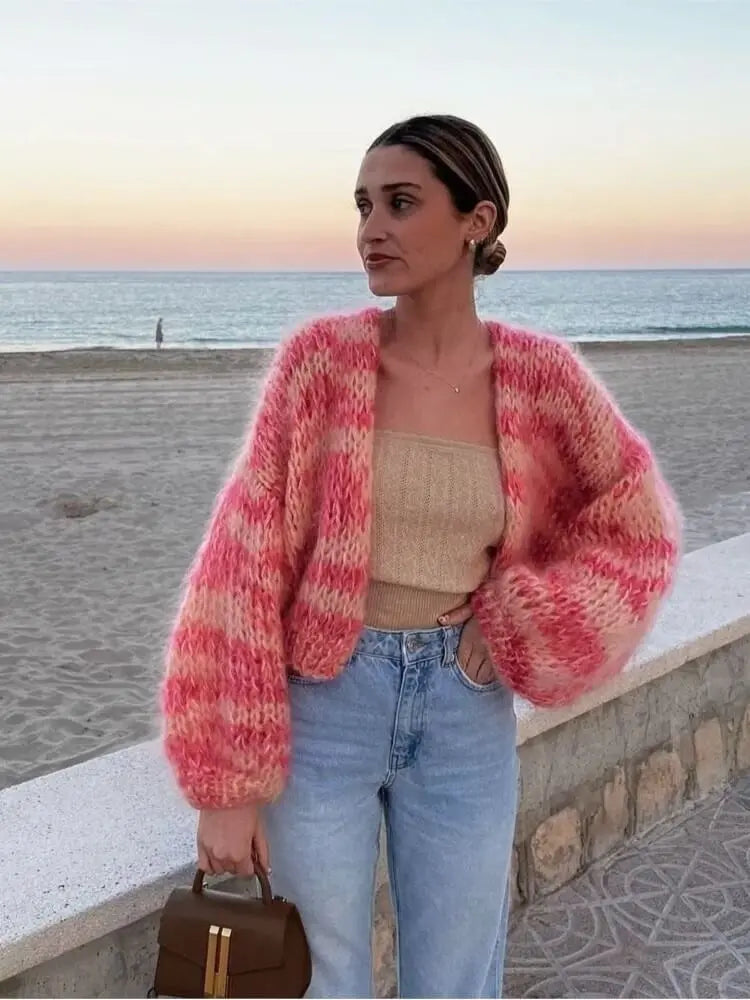 Street Wave Colorful Cardigan for Women Warm Cozy Soft Open Front