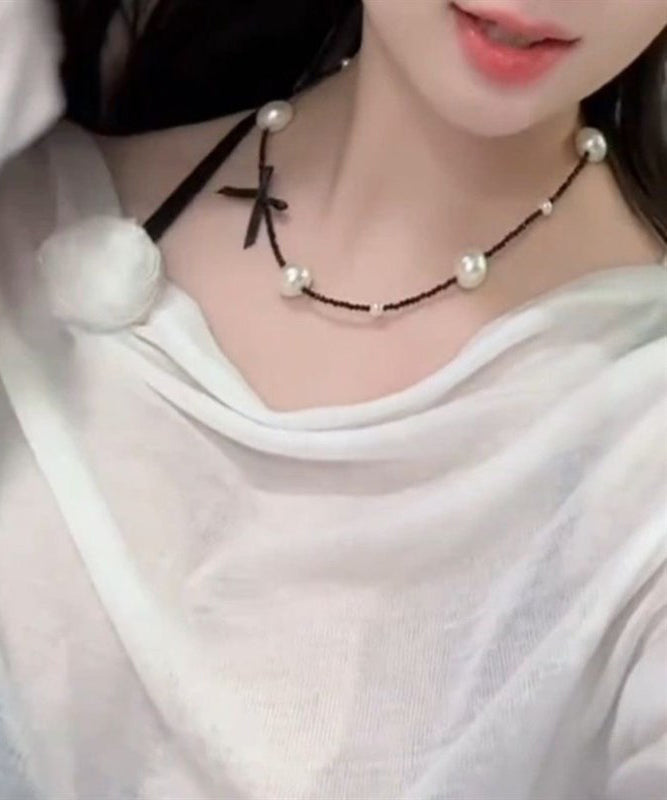Collier original en acier inoxydable noir avec perles et nœud - Street-Wave