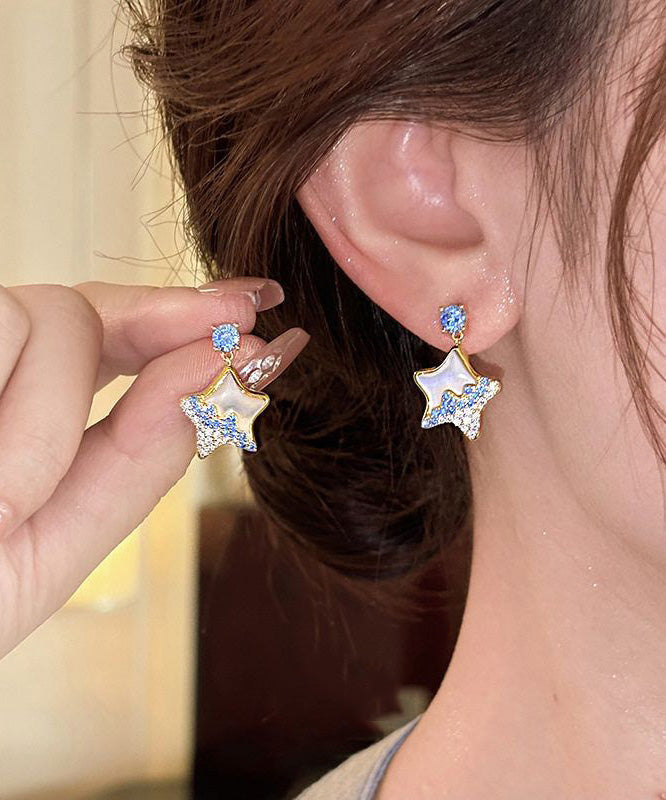Boucles d'oreilles originales en alliage de cuivre bleu, zircon et résine en forme d'étoile - Street-Wave
