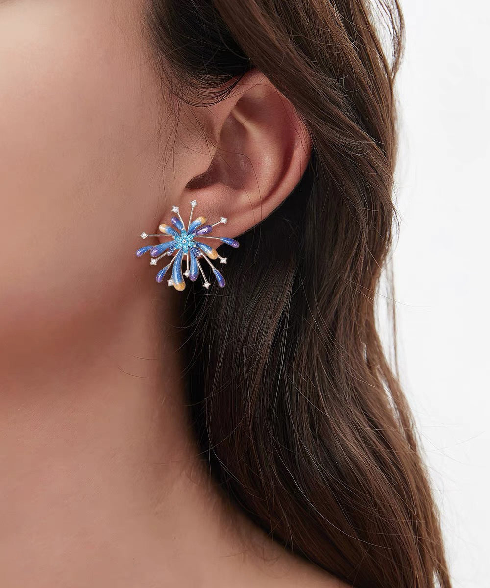 Boucles d'oreilles à tige originales en argent sterling bleu et zircon en forme de feux d'artifice - Street-Wave