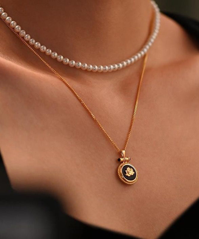 Collier avec pendentif en agate noire surdorée en argent sterling au design original - Street-Wave