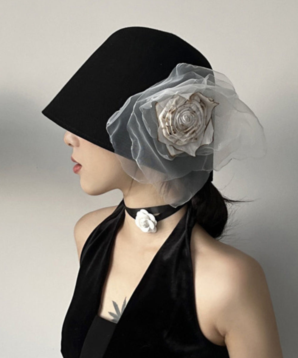Chapeau bob en laine et tulle noir au design original - Street-Wave