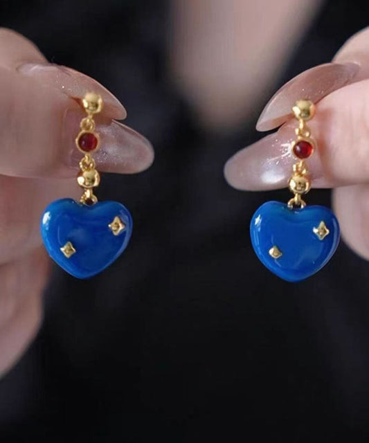 Boucles d'oreilles pendantes en alliage de cuivre bleu émaillé effet coulant, design original - Street-Wave