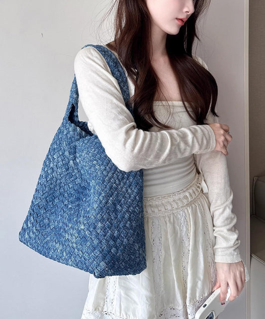 Sac bandoulière grande capacité en denim bleu, design original - Street-Wave