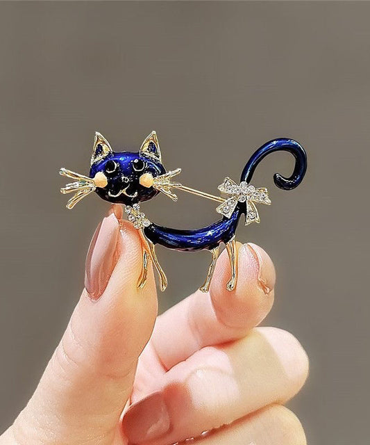 Broches originales en métal bleu avec zircone et glaçage goutte à goutte en forme de petits chats - Street-Wave