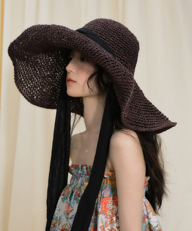 Chapeau de soleil respirant à large bord violet foncé au design original pour les vacances à la plage - Street-Wave