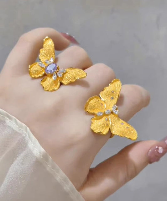 Bagues papillon originales en alliage de cuivre doré et zircon - Street-Wave