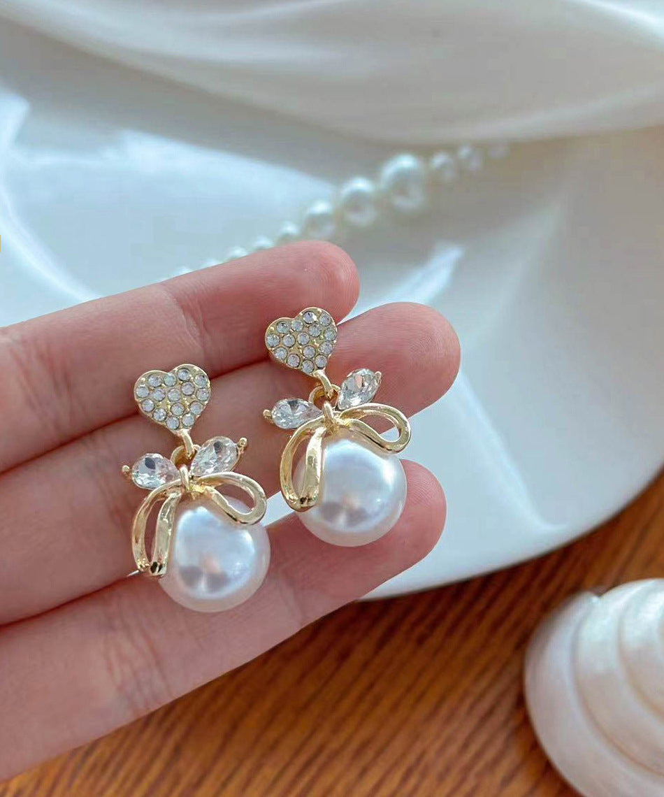 Boucles d'oreilles à tige originales en alliage de cuivre doré et zircon avec perles - Street-Wave