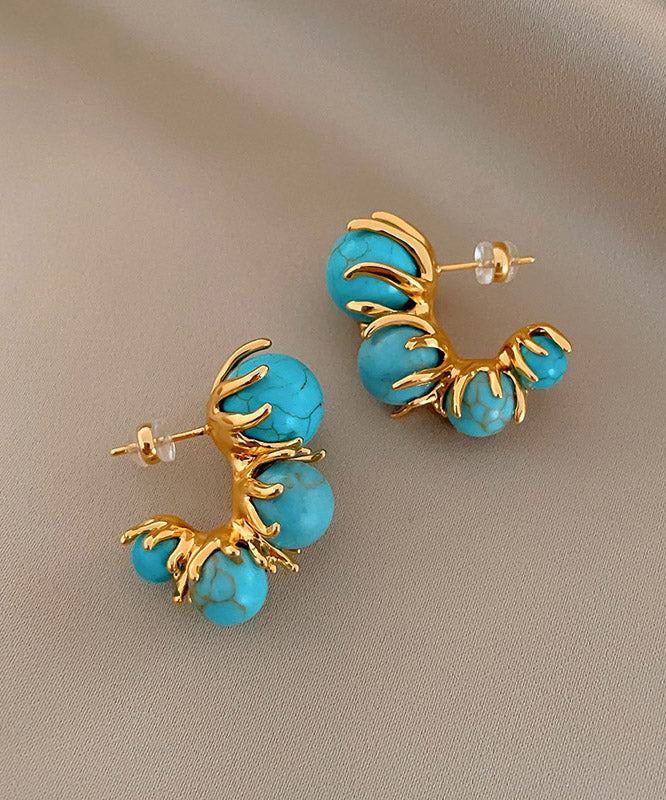 Boucles d'oreilles créoles originales en perles turquoise et cuivre doré - Street-Wave