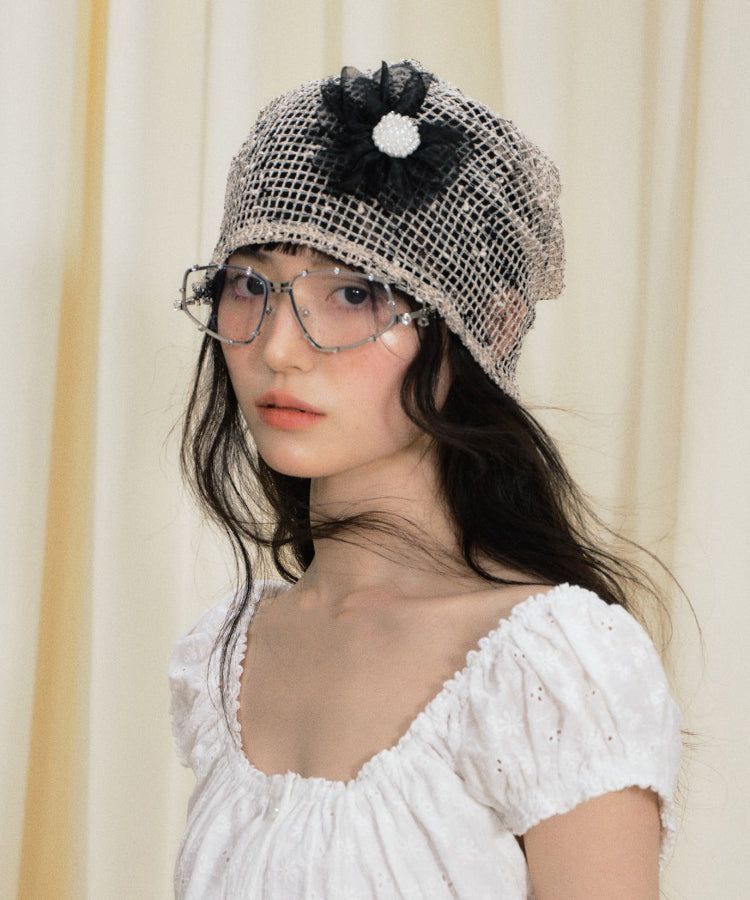 Bonnet boonie tricoté creux à fleurs kaki au design original - Street-Wave