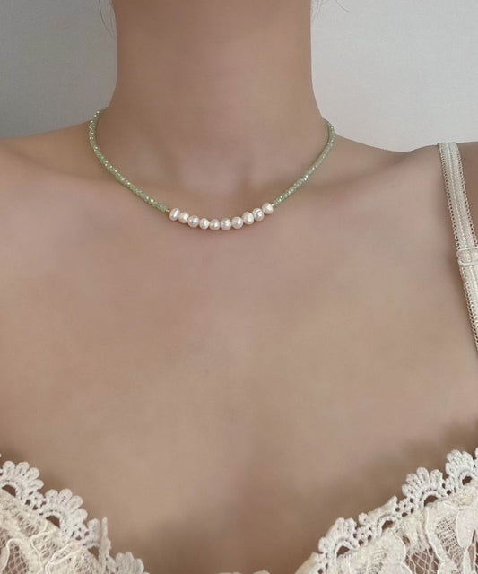Collier de perles en acier inoxydable vert clair au design original, avec perles en cristal graduées - Street-Wave
