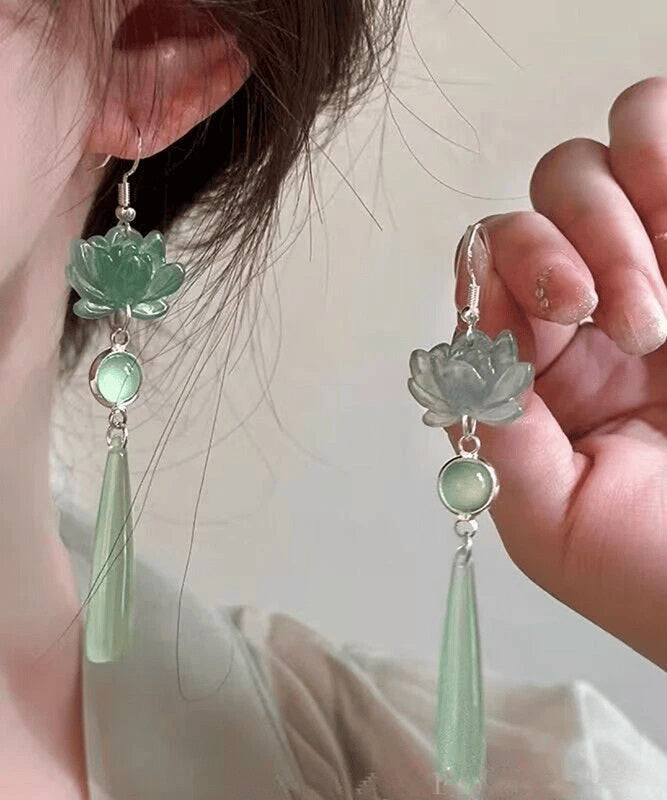 Boucles d'oreilles pendantes en argent sterling vert clair avec pierre œil de chat au design original - Street-Wave