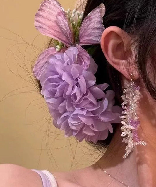 Épingle à cheveux originale en alliage violet, motif papillons amoureux de fleurs - Street-Wave