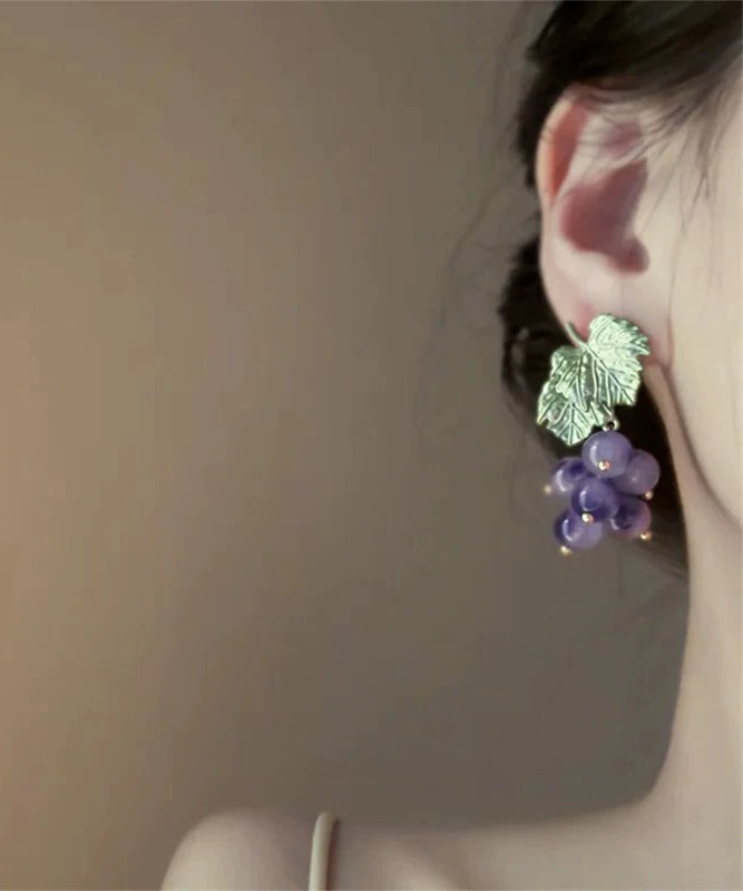 Boucles d'oreilles à tige en alliage de verre violet au design original en forme de raisin - Street-Wave