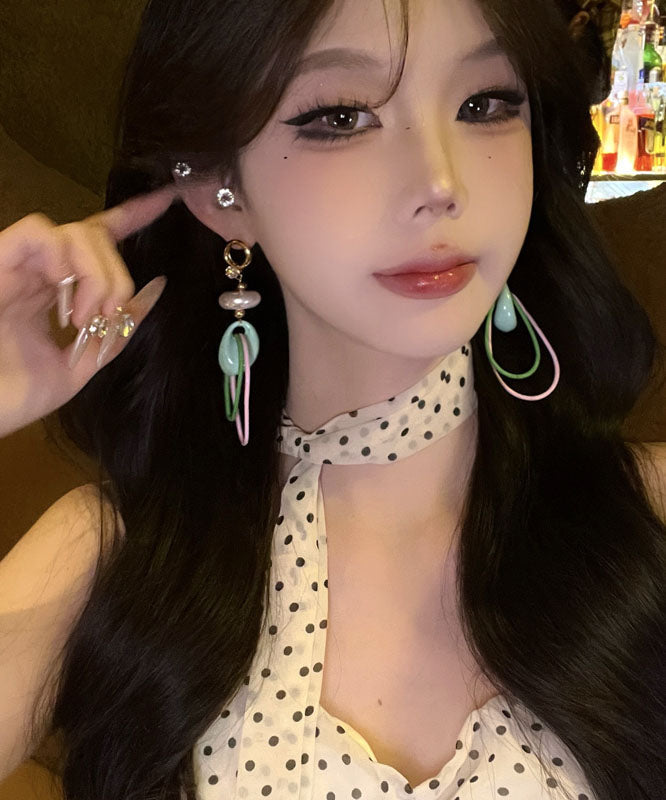 Boucles d'oreilles pendantes originales en alliage de cuivre arc-en-ciel avec perles - Street-Wave