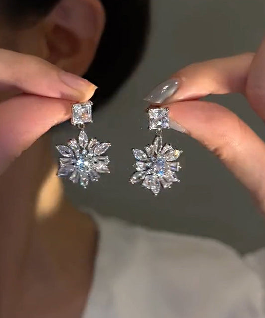 Boucles d'oreilles pendantes florales en alliage de soie et zircon au design original - Street-Wave