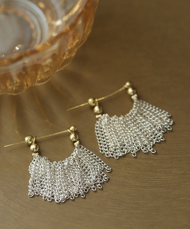 Boucles d'oreilles créoles à pompons en cuivre blanc doré au design original - Street-Wave