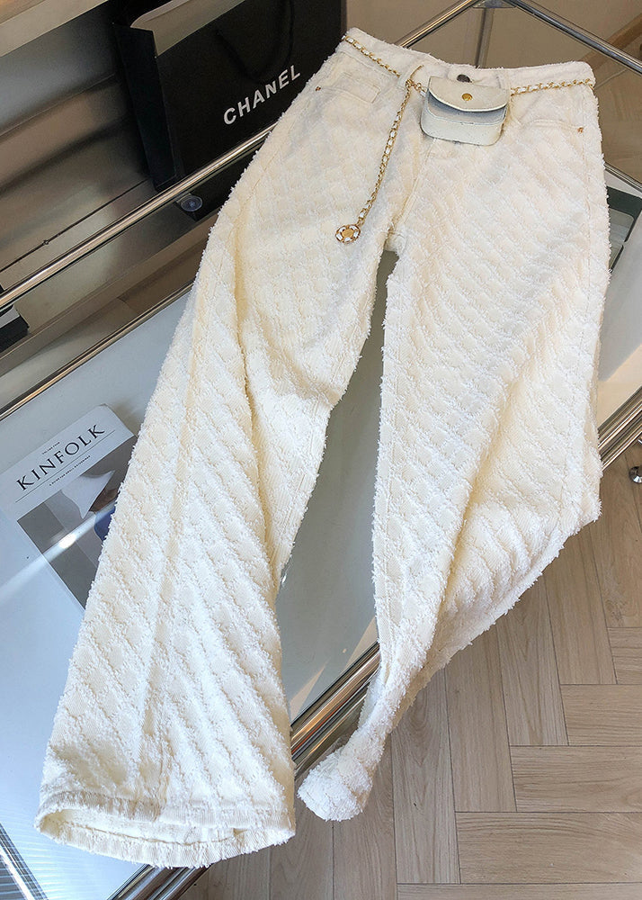 Pantalon droit en denim blanc à poches, design original, printemps - Street-Wave