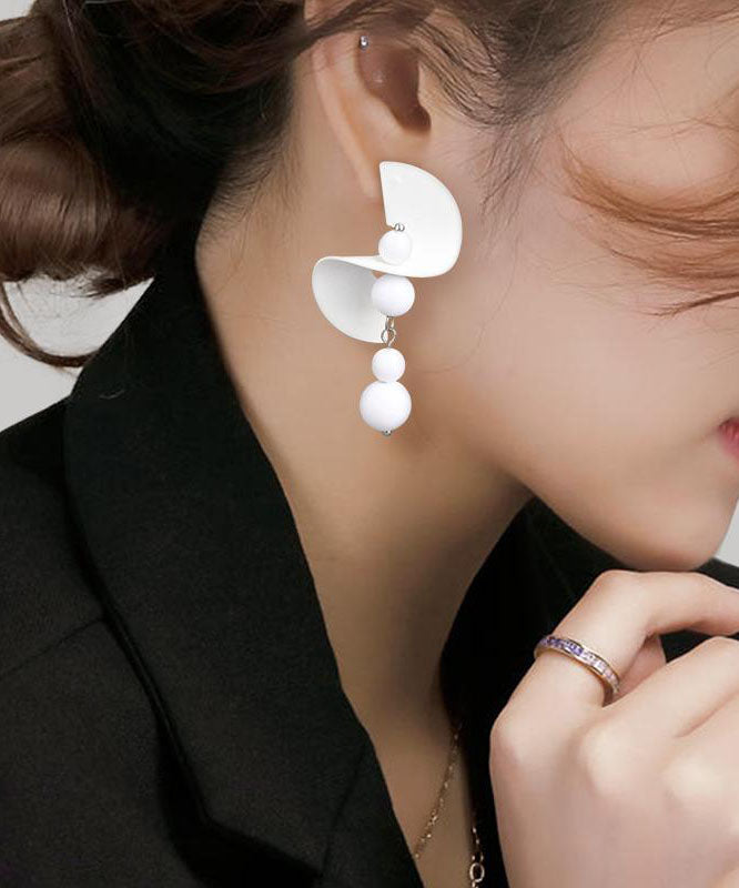 Boucles d'oreilles pendantes en argent sterling blanc au design original - Street-Wave