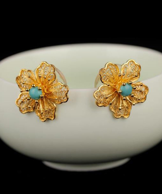 Boucles d'oreilles originales en argent sterling avec turquoise surdorée bleue - Street-Wave