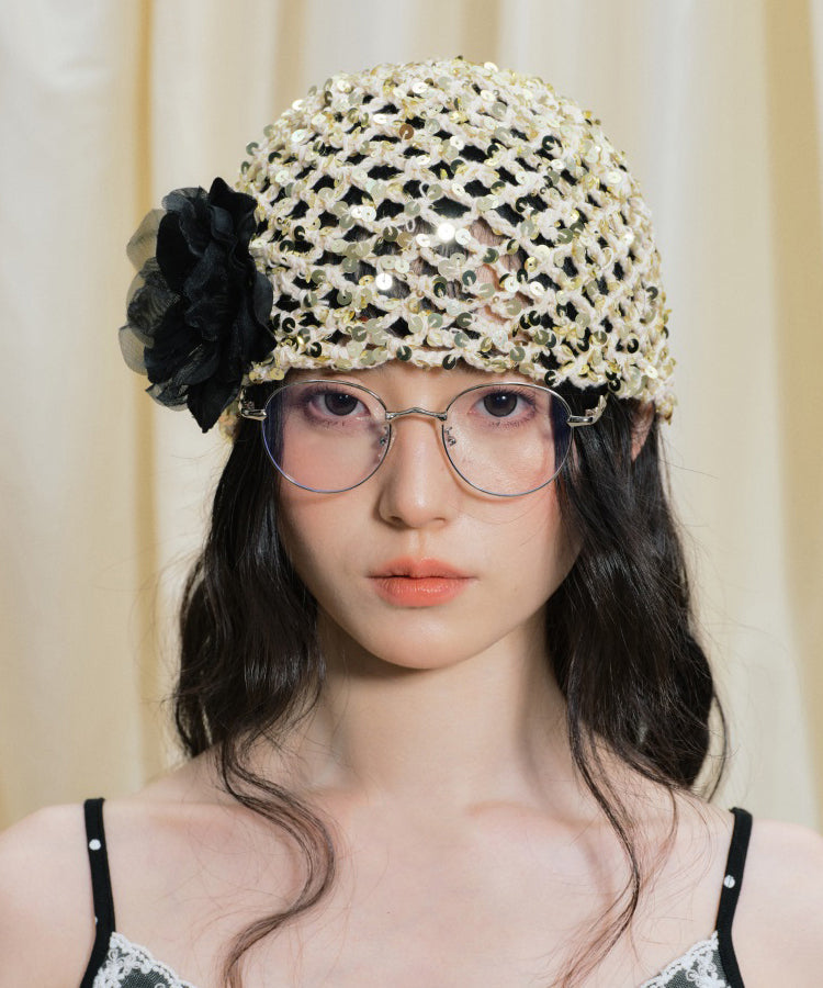 Chapeau Boonie original tissé à fleurs françaises avec paillettes ajourées - Street-Wave
