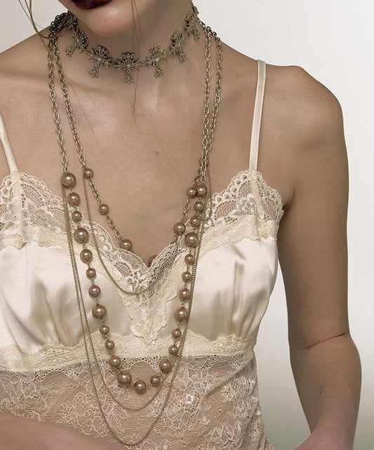 Collier lariat original en alliage d'or à double couche de perles - Street-Wave