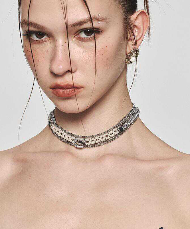 Collier original en alliage d'or et perles de zircon - Street-Wave