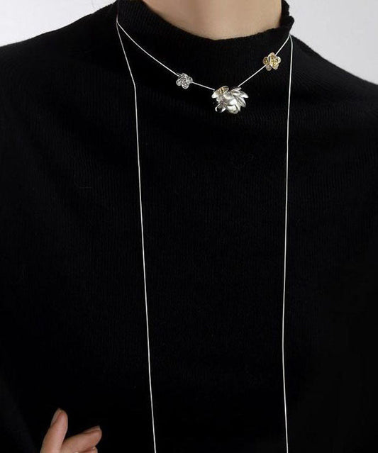 Collier médaillon original en argent sterling blanc avec fleur de camélia - Street-Wave