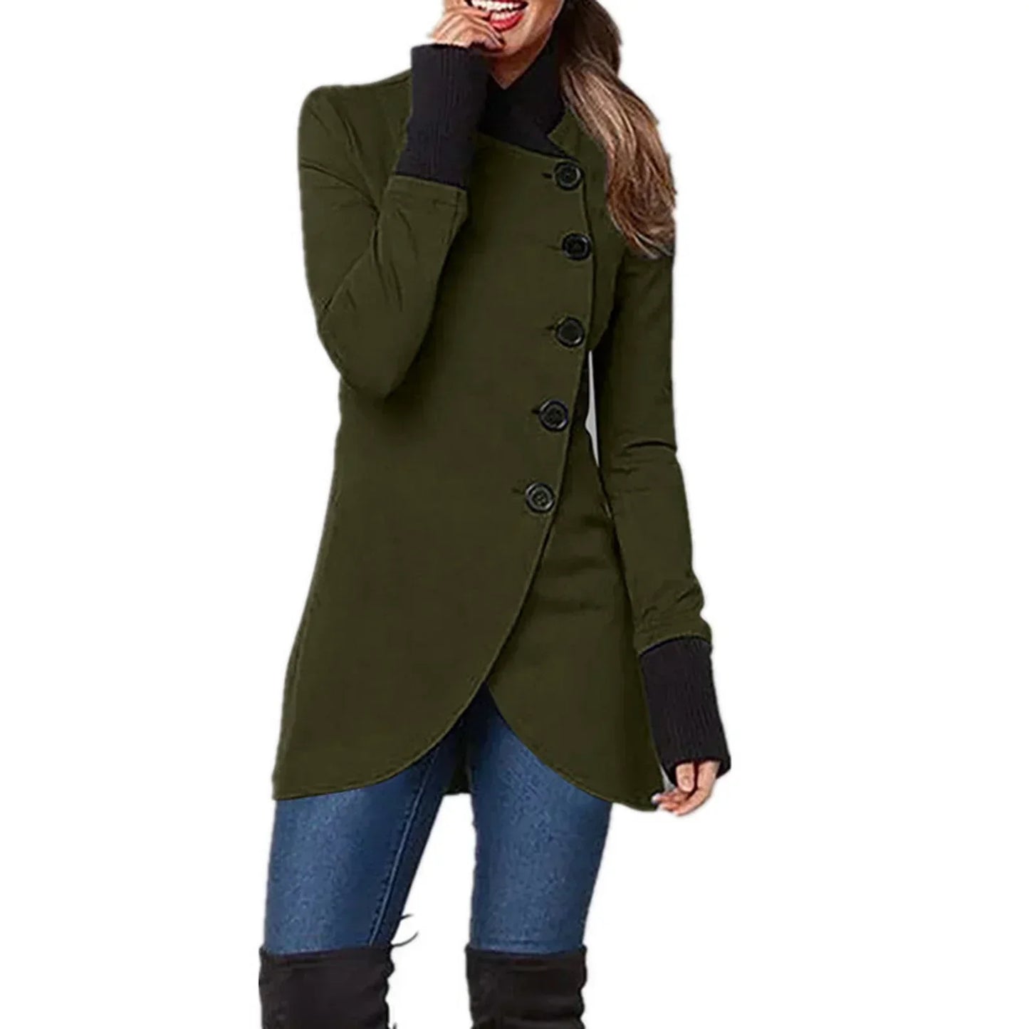 Street-wave Red Coat For Women Chic Warmth Asymmetric Hem Button Front Outerwear Luxurious Design