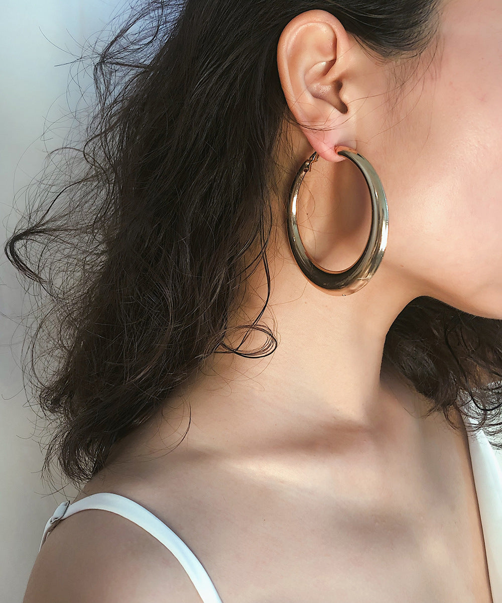 Boucles d'oreilles créoles ovales surdimensionnées en alliage de métal doré - Street-Wave