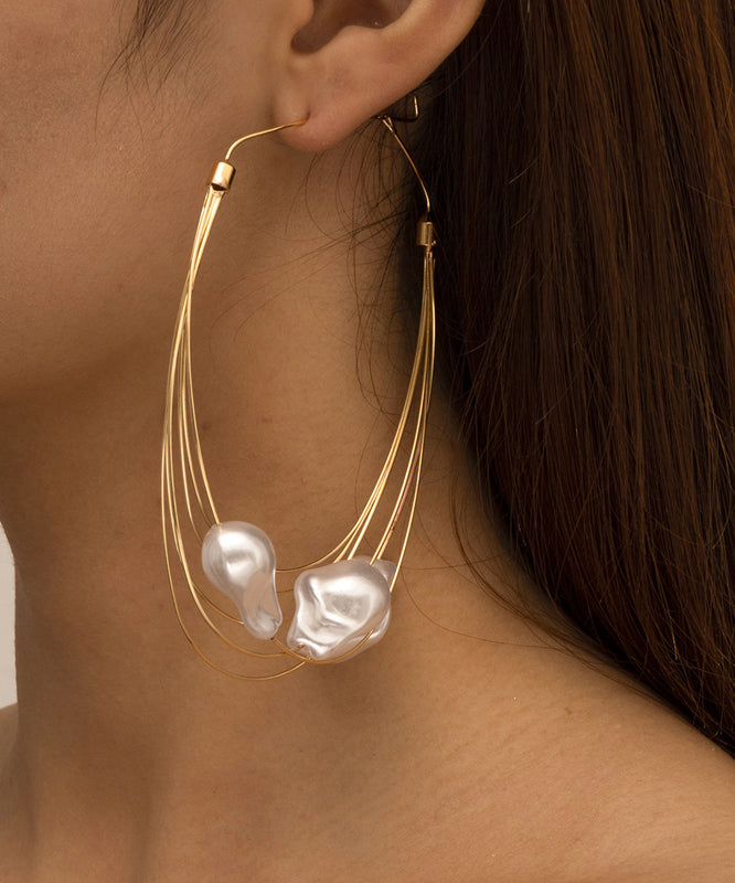 Boucles d'oreilles pendantes surdimensionnées en métal doré multicouche avec perles - Street-Wave