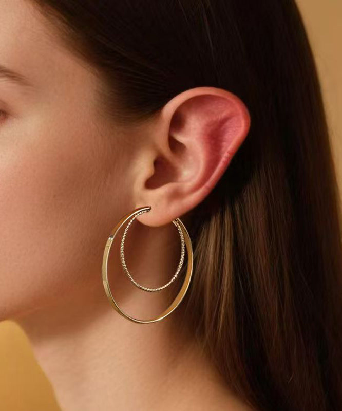 Boucles d'oreilles créoles surdimensionnées en acier inoxydable doré à double boucle - Street-Wave