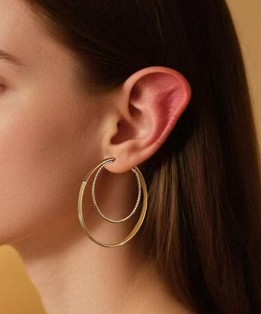 Boucles d'oreilles créoles surdimensionnées en acier inoxydable doré à double boucle - Street-Wave