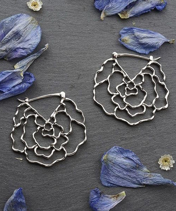 Boucles d'oreilles créoles creuses en alliage de soie surdimensionnées en forme de rose - Street-Wave