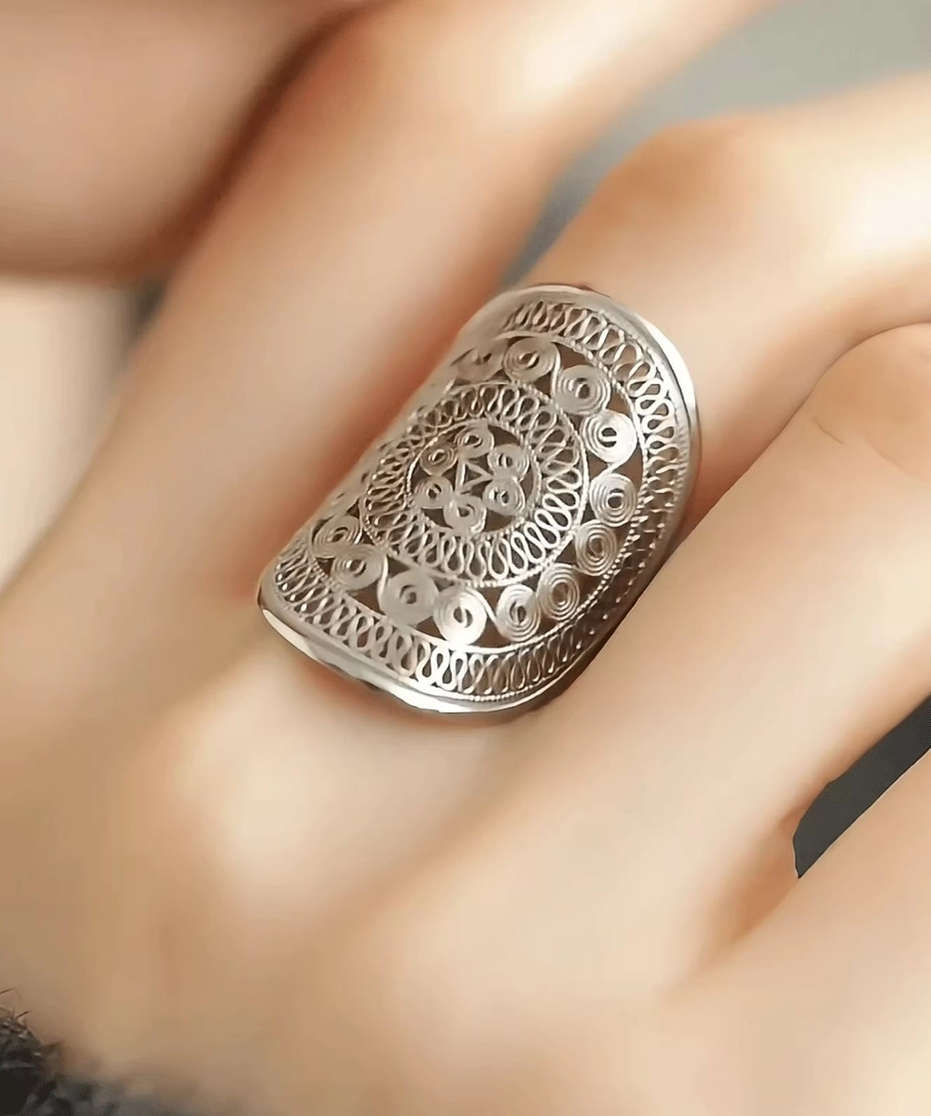 Bagues creuses surdimensionnées en argent sterling et soie - Street-Wave