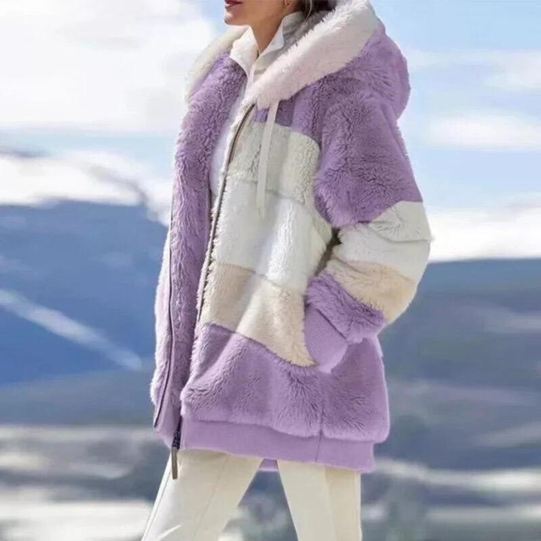 Street-Wave Blue Faux Fur Winter Jacket For Women Cozy Warm Urban Style With Soft Insulation Comfort
