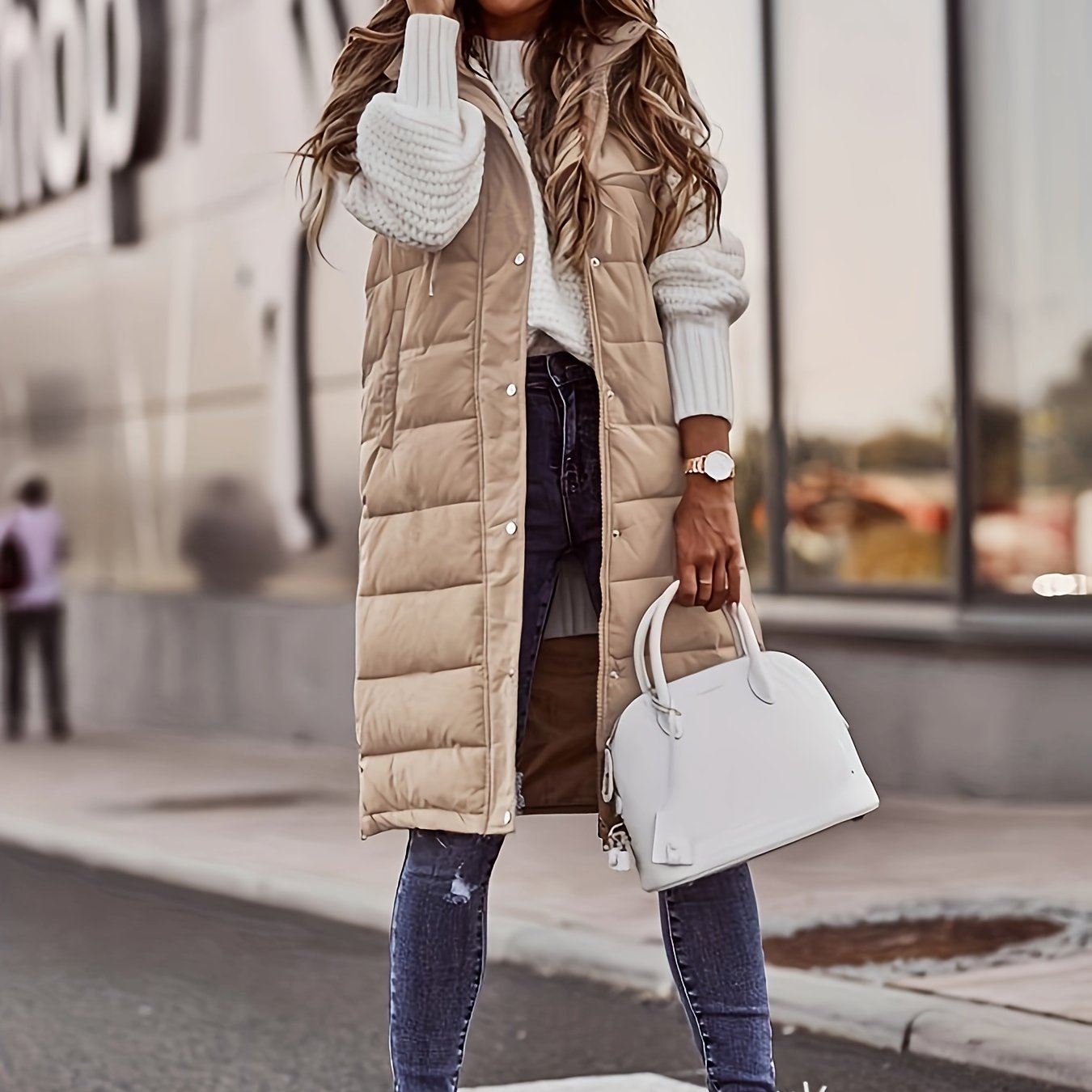 Streetwave Hooded Knit Jacket Single Button Midlength Slim Fit For Women Effortless Style