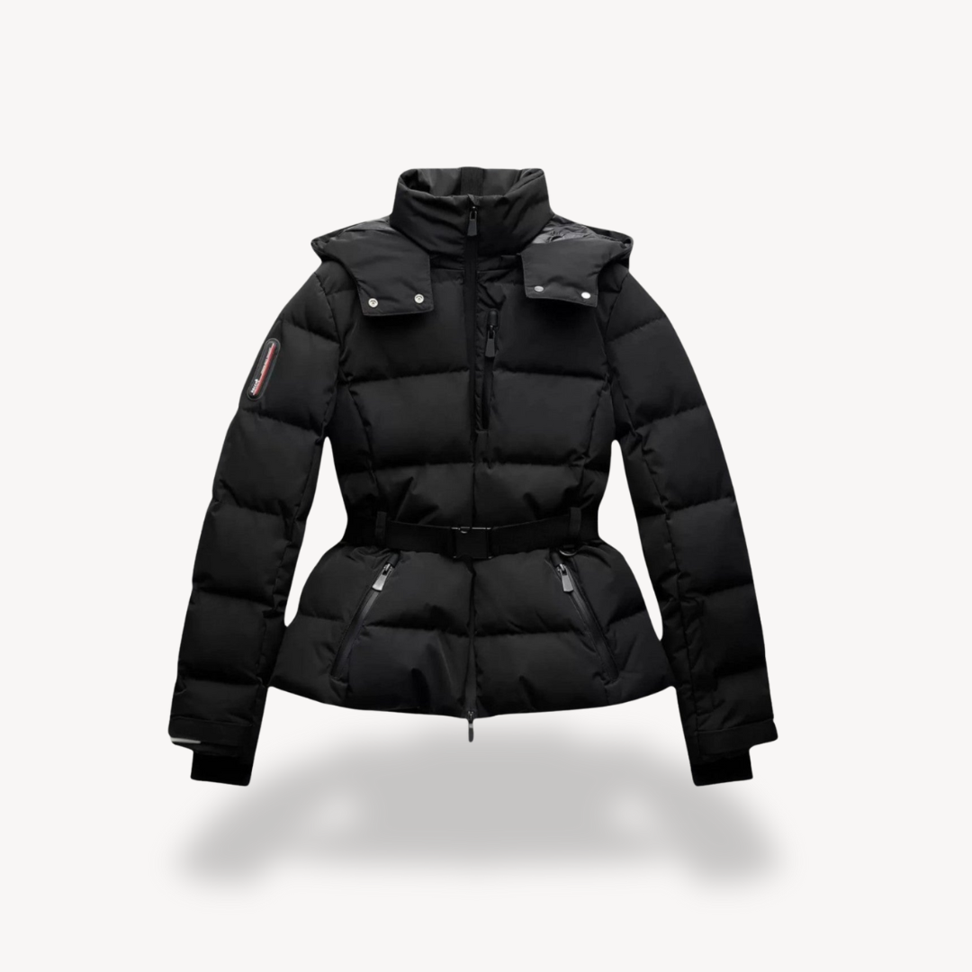 Street-wave Womens Belted Puffer Jacket With High Collar For Winter Warmth And City Style
