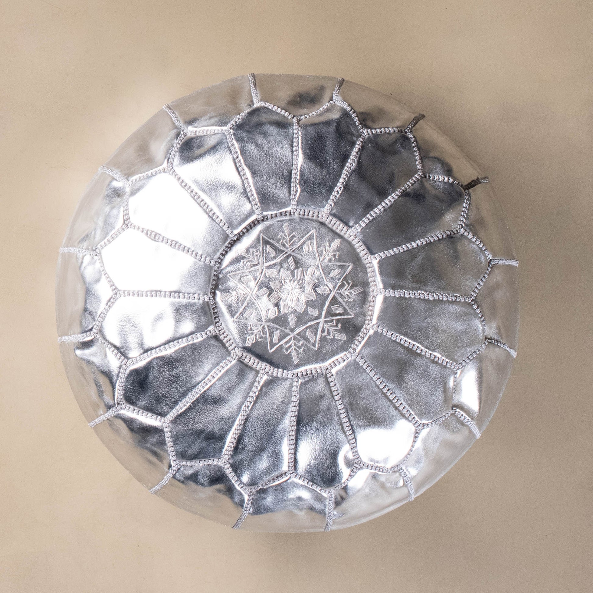 Authentic Moroccan Leather Pouf - Silver - Street-Wave