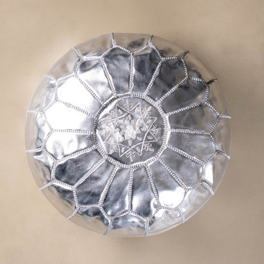 Authentic Moroccan Leather Pouf - Silver - Street-Wave