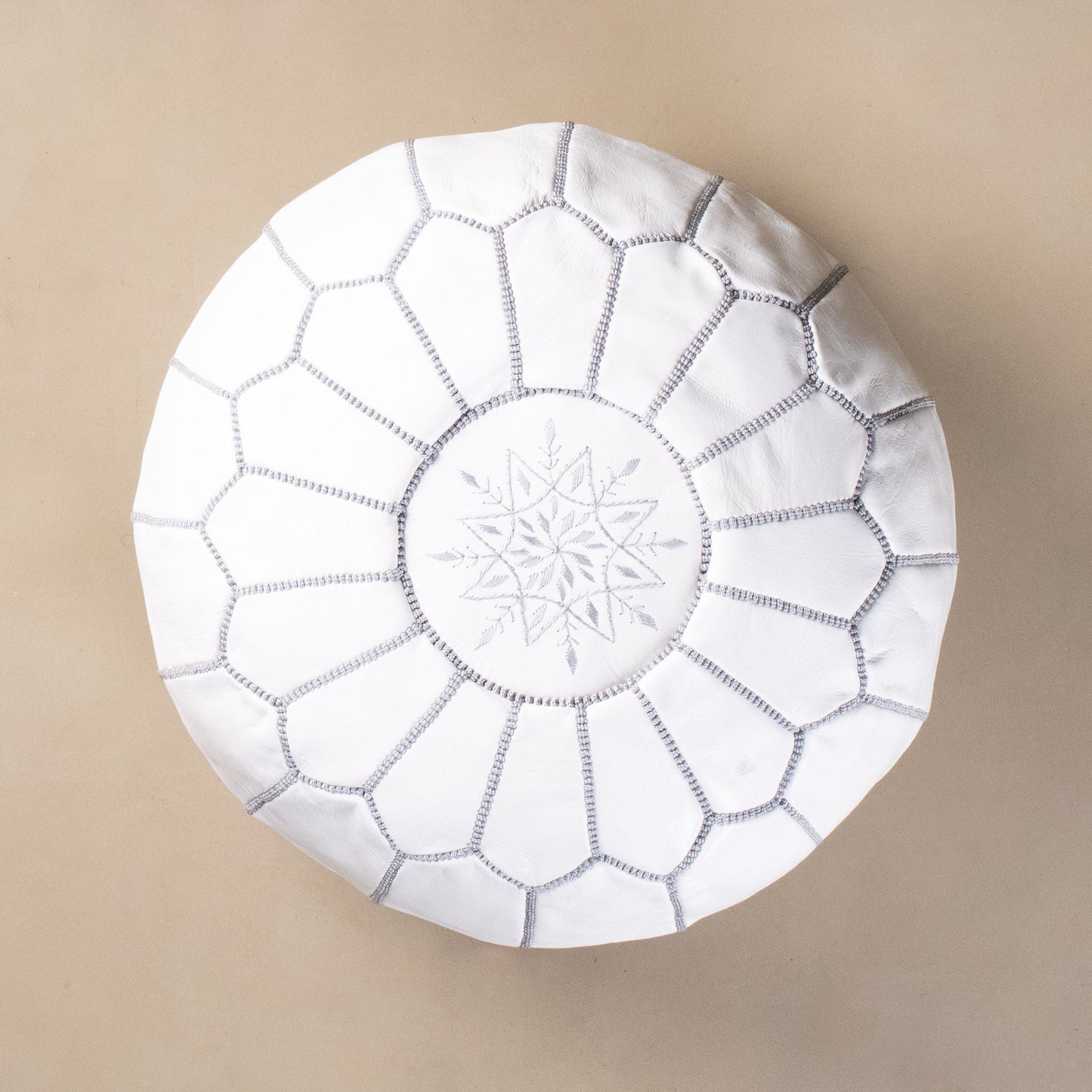 Authentic Moroccan Leather Pouf - White and Grey - Street-Wave