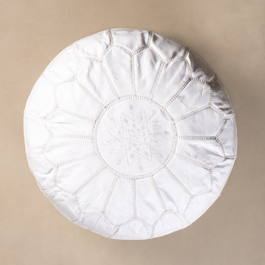 Authentic Moroccan Leather Pouf - White - Street-Wave