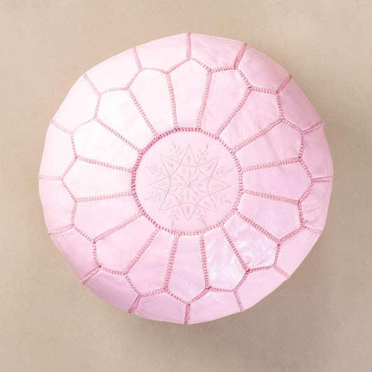 Authentic Moroccan Leather Pouf - Pink - Street-Wave