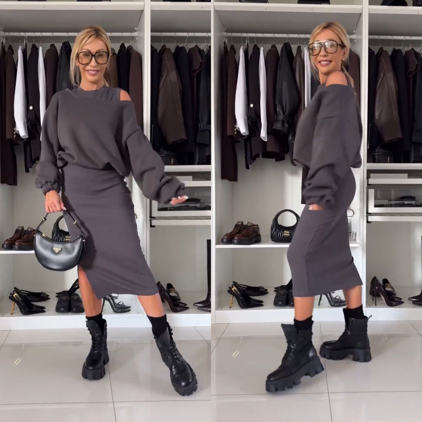 Street-Wave Cold Shoulder Top And Midi Skirt Set For Women Elegant Chic Outfit For Modern Style