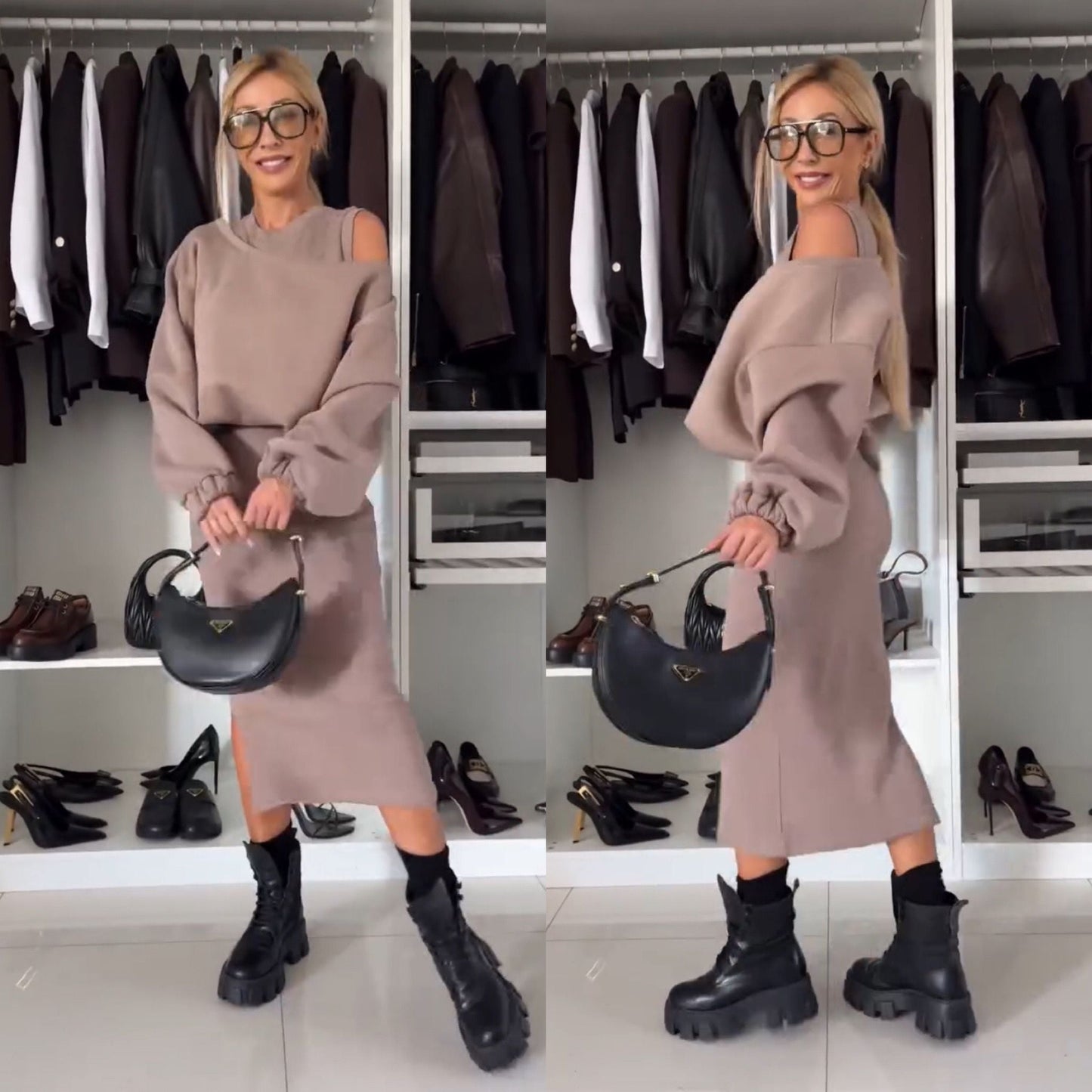 Street-Wave Cold Shoulder Top And Midi Skirt Set For Women Elegant Chic Outfit For Modern Style