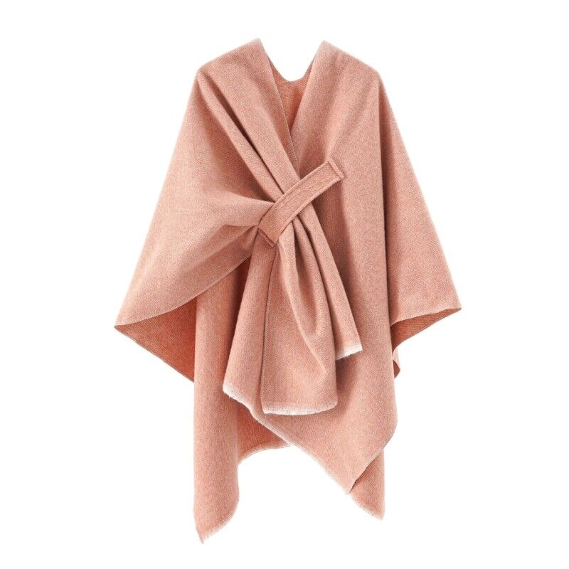 Street-wave Cashmere Poncho With Band Detail Retro Chic Winter Wrap For Style Conscious Adults