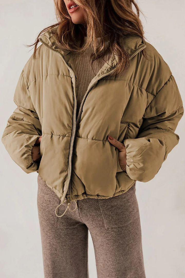 Street Wave Short Down Jacket With Hood And Pockets For Women Warm Lightweight Puffer